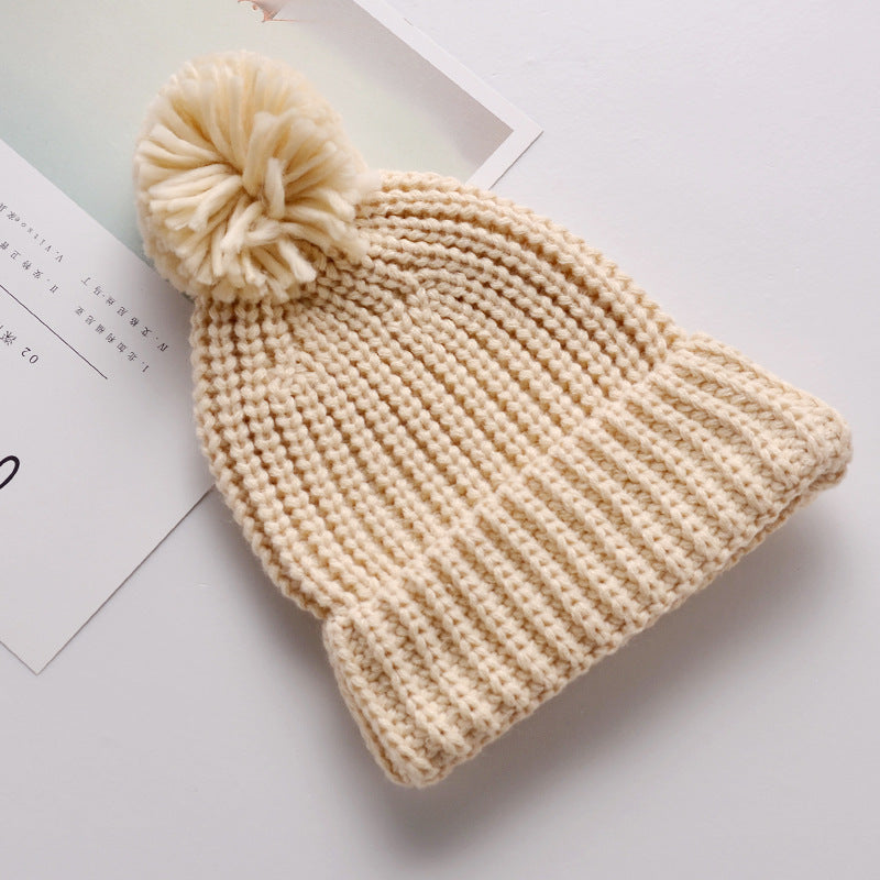 Female Wool Ball Knitted Hat Thickened Warm Kids' Headwear