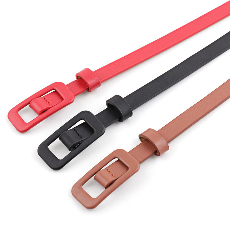 Women's Solid Color Nude Small Fashion Square Buckle Decoration Belts