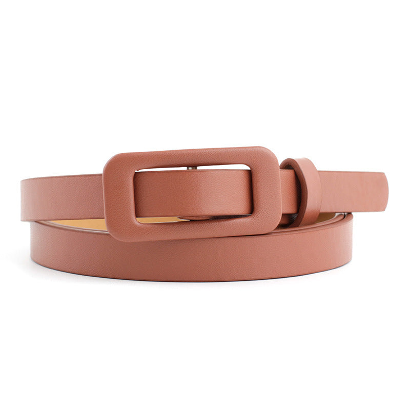 Women's Solid Color Nude Small Fashion Square Buckle Decoration Belts