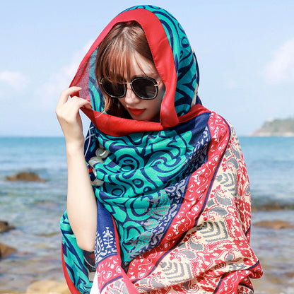 Women's Summer Cotton Linen Ethnic Style Travel Sunscreen Scarfs