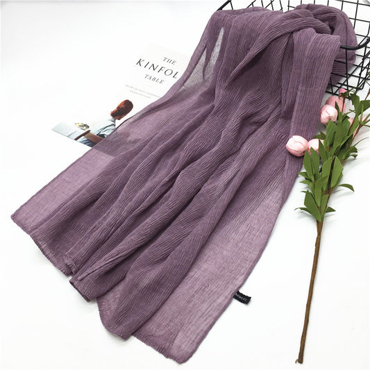 Women's Solid Color Cotton Linen Comfortable Crumpled Scarfs