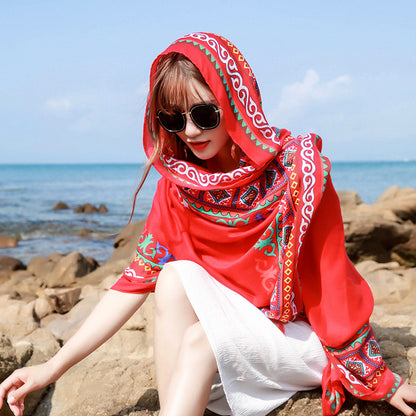 Women's Summer Cotton Linen Ethnic Style Travel Sunscreen Scarfs