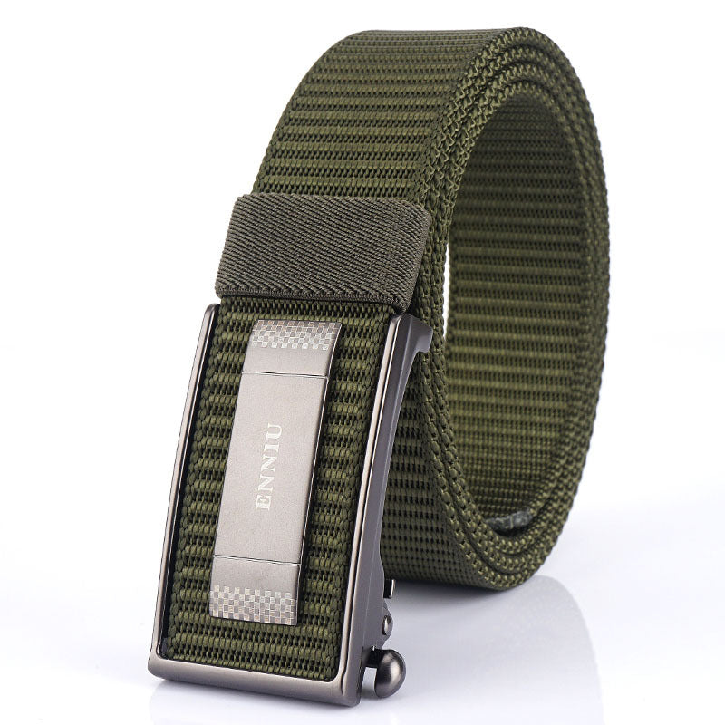 Men's Performance Sports Outdoor Waist Canvas Automatic Buckle Green Smooth Belts