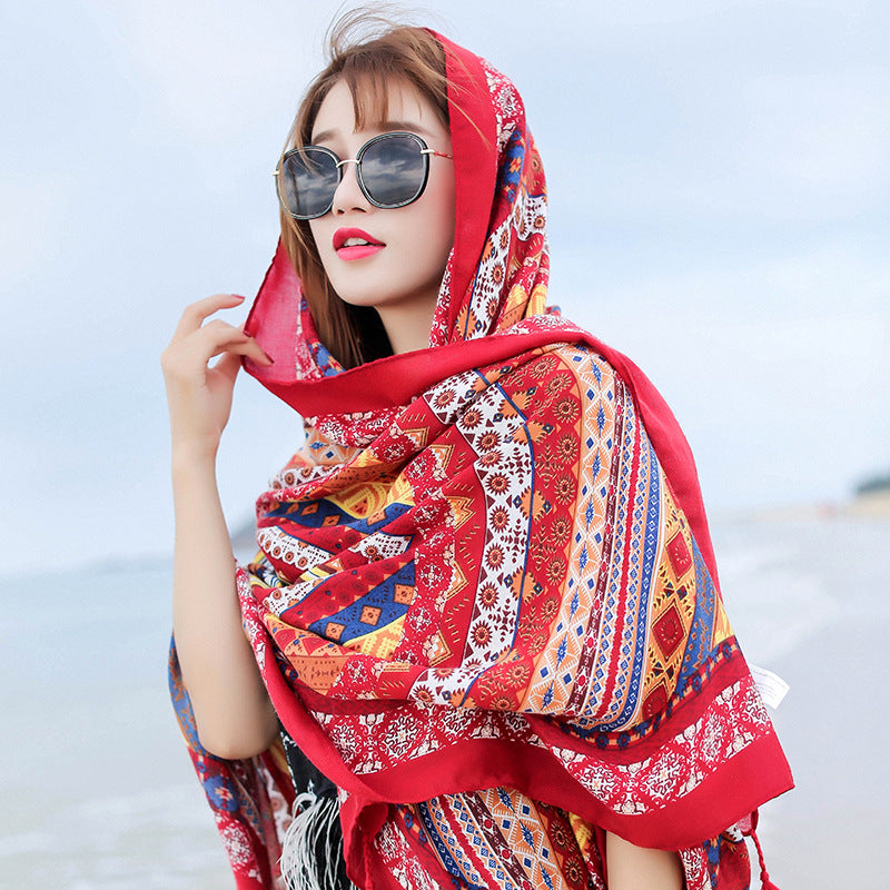 Women's Summer Cotton Linen Ethnic Style Travel Sunscreen Scarfs