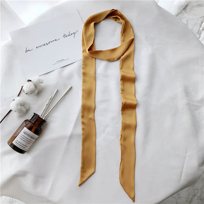 Artificial Silk Thin Narrow Long Pure Scarfs