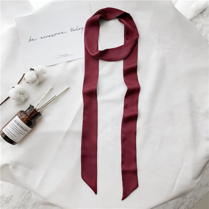 Artificial Silk Thin Narrow Long Pure Scarfs