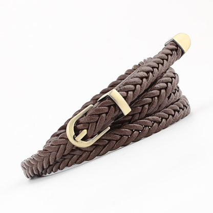 Women's Handmade Woven Leather Pin Buckle Vintage Casual Thin Waist Belts