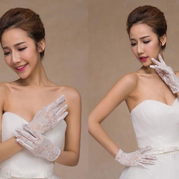 Dress White Long Type Korean Style Elegant Lace Satin Gloves