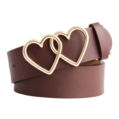 Women's Style Peach Heart Double Buckle Decoration Belts