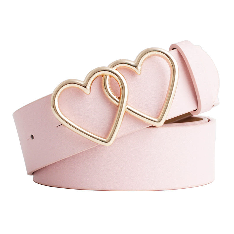 Women's Style Peach Heart Double Buckle Decoration Belts