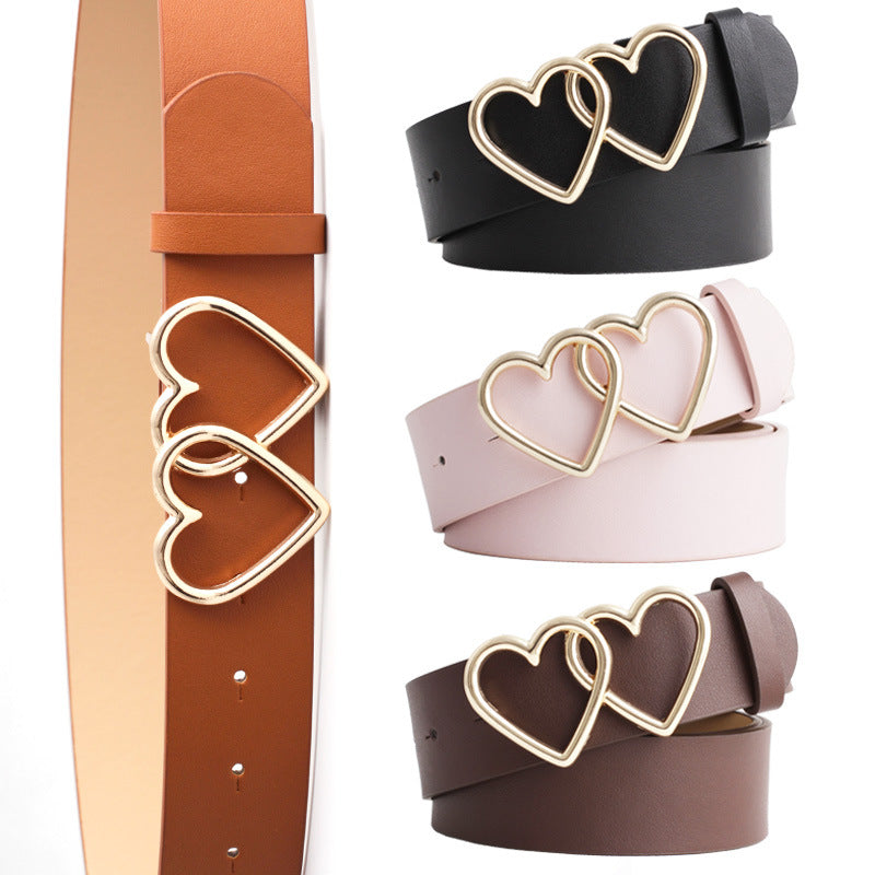 Women's Style Peach Heart Double Buckle Decoration Belts