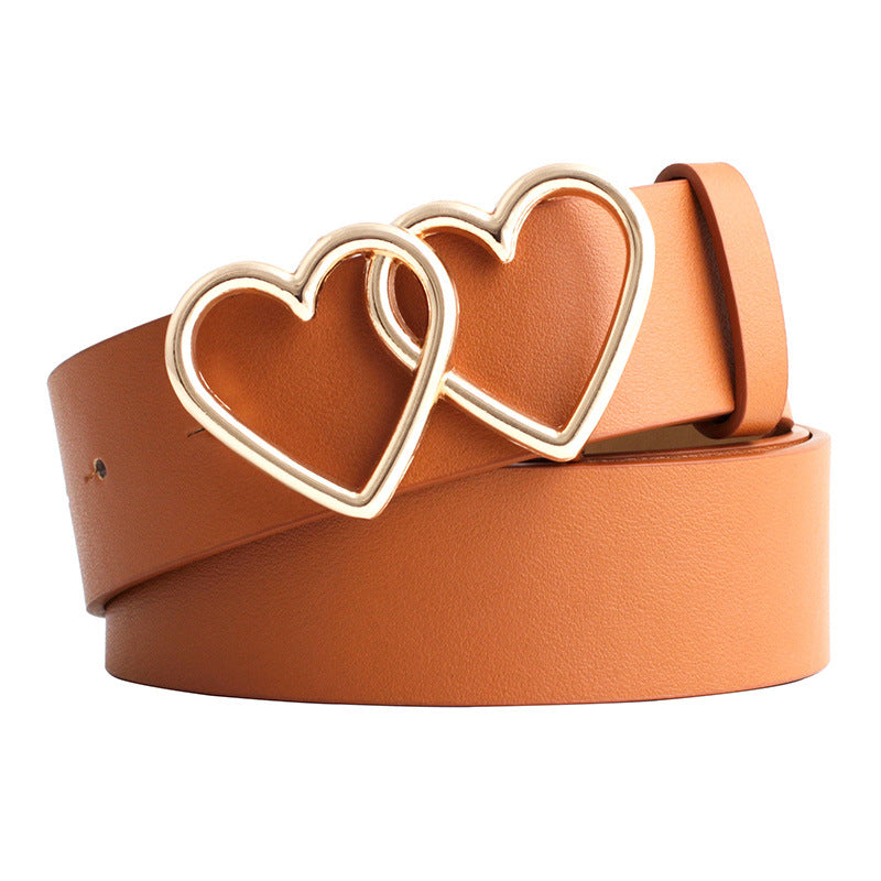 Women's Style Peach Heart Double Buckle Decoration Belts