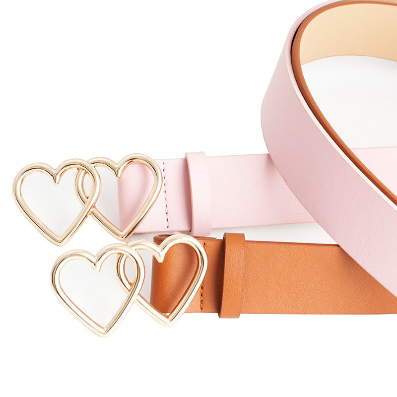 Women's Style Peach Heart Double Buckle Decoration Belts