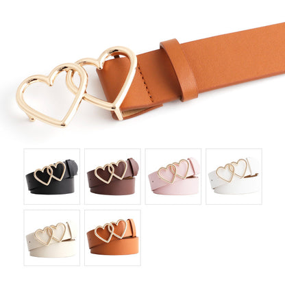 Women's Style Peach Heart Double Buckle Decoration Belts