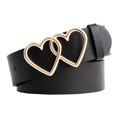 Women's Style Peach Heart Double Buckle Decoration Belts