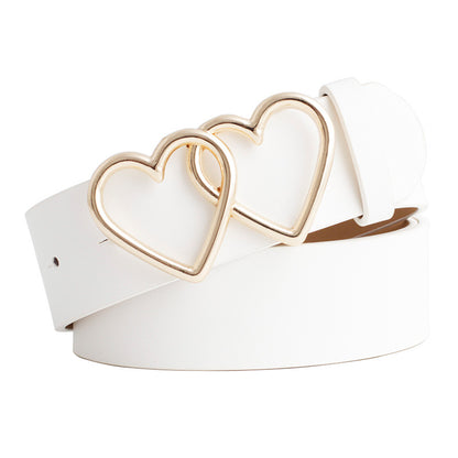 Women's Style Peach Heart Double Buckle Decoration Belts