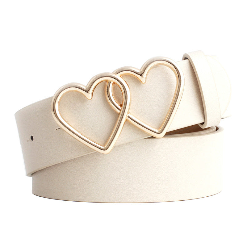 Women's Style Peach Heart Double Buckle Decoration Belts