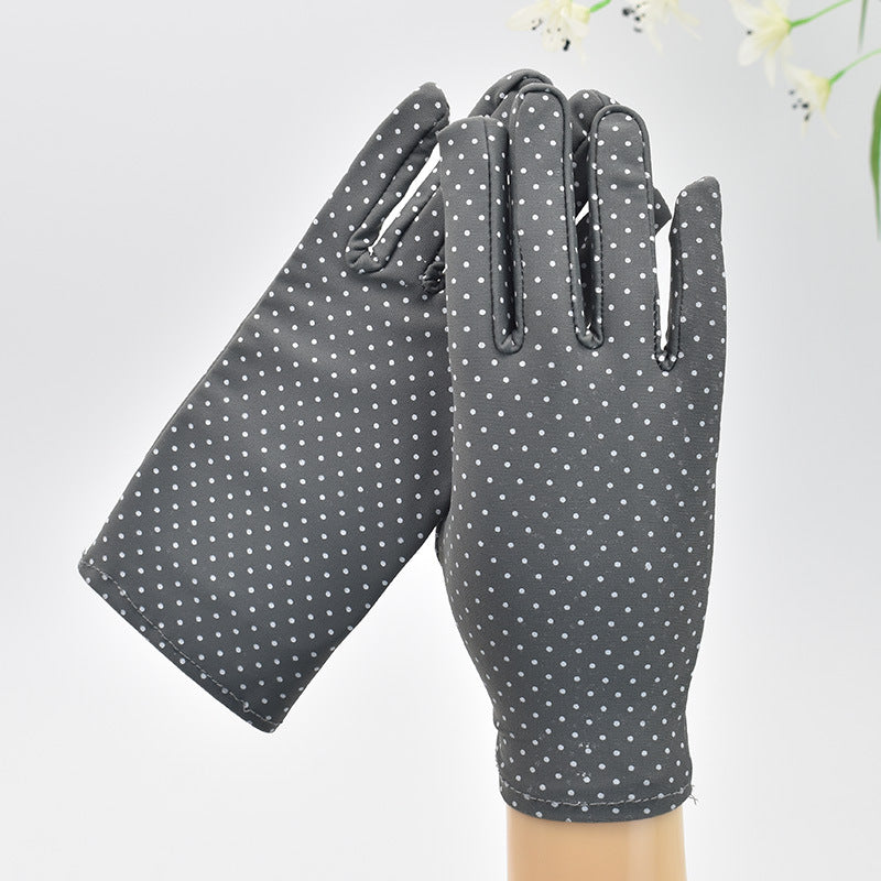 Women's Thin Type Sunscreen Short Embroidered Driving Spandex Stretch Black Gloves