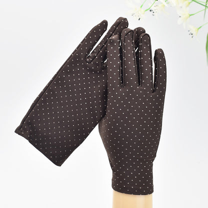 Women's Thin Type Sunscreen Short Embroidered Driving Spandex Stretch Black Gloves