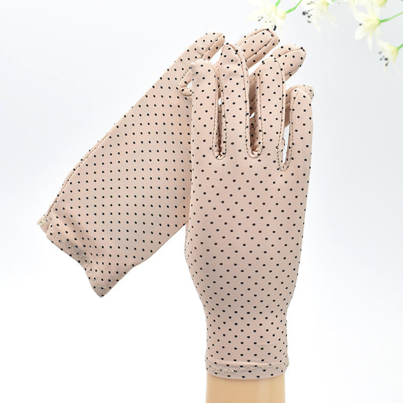 Women's Thin Type Sunscreen Short Embroidered Driving Spandex Stretch Black Gloves