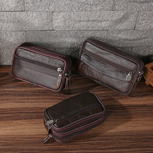 Men's Cattle Leather Waist Bag Mobile Phone Belts