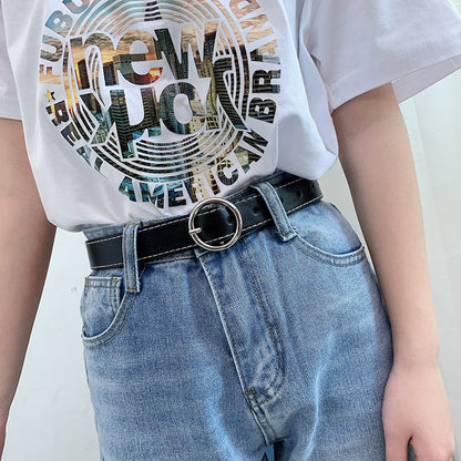 Women's Black Casual Style Simple Jeans With Belts