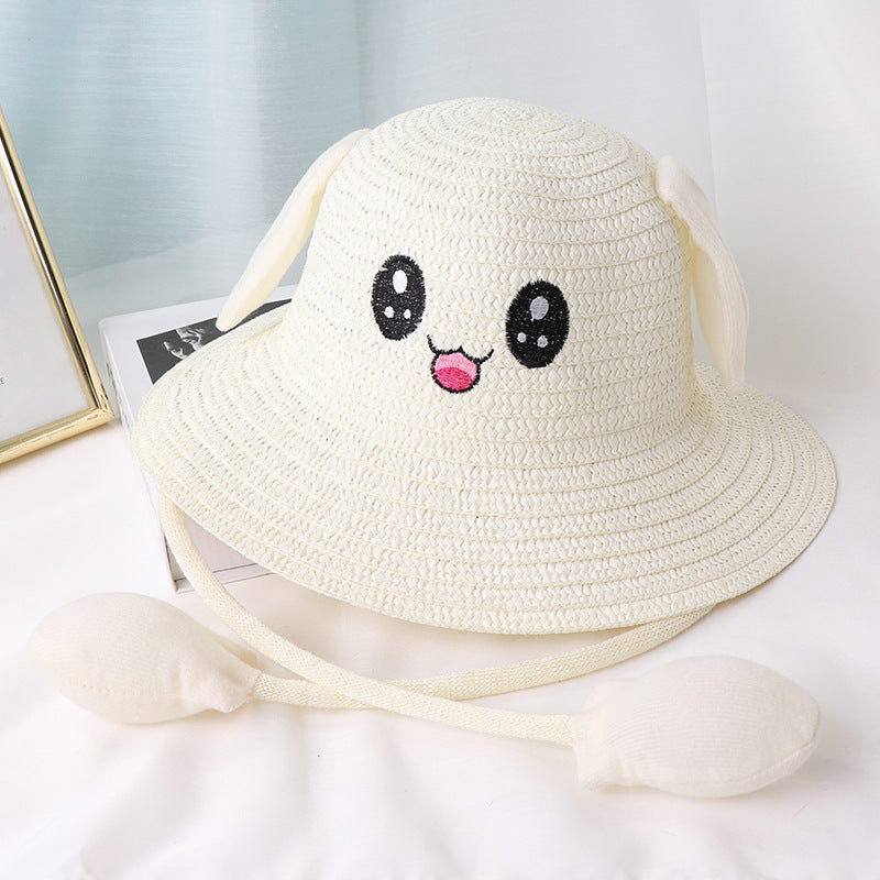 Children's Movable Rabbit Ears Straw Hat Cute Cartoon Summer Kids' Headwear