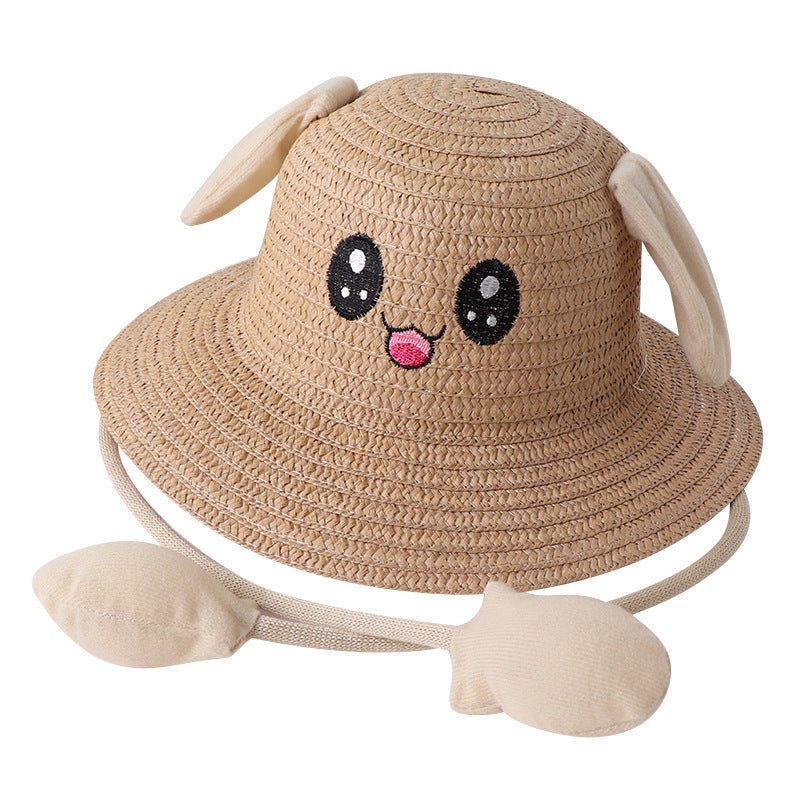 Children's Movable Rabbit Ears Straw Hat Cute Cartoon Summer Kids' Headwear