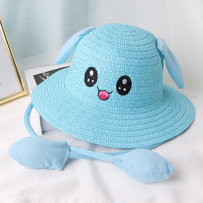 Children's Movable Rabbit Ears Straw Hat Cute Cartoon Summer Kids' Headwear