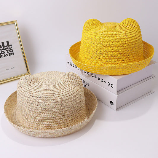 Women's & Men's Cartoon Solid Color Straw Hat Versatile Kids' Headwear