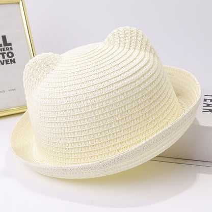 Women's & Men's Cartoon Solid Color Straw Hat Versatile Kids' Headwear