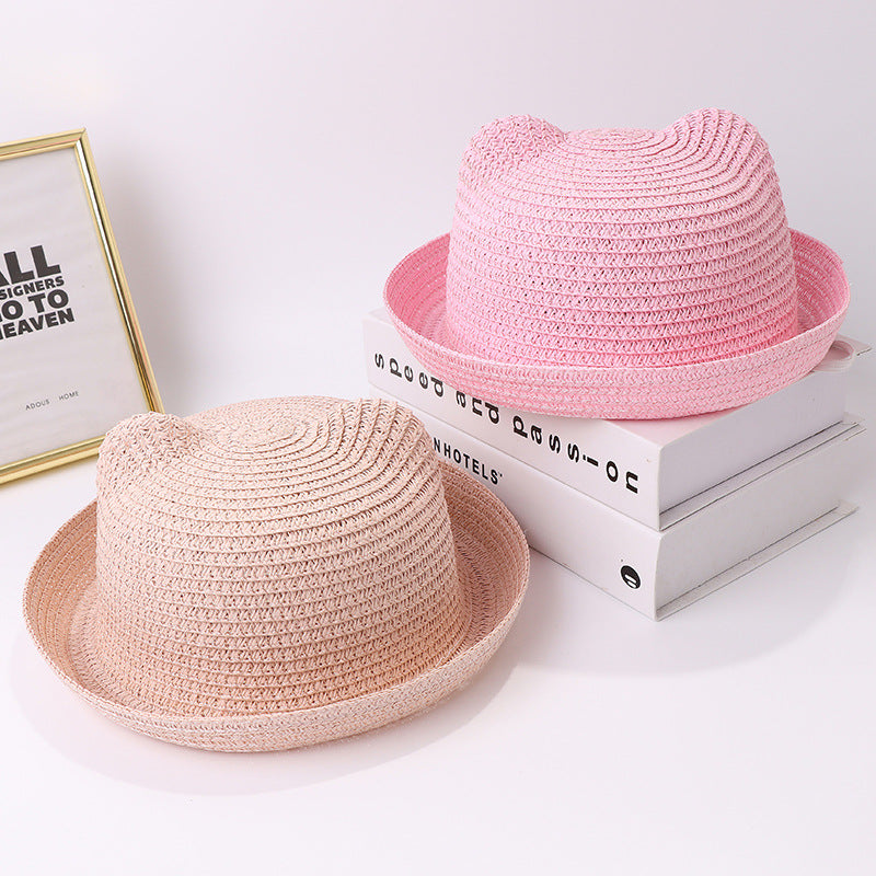 Women's & Men's Cartoon Solid Color Straw Hat Versatile Kids' Headwear