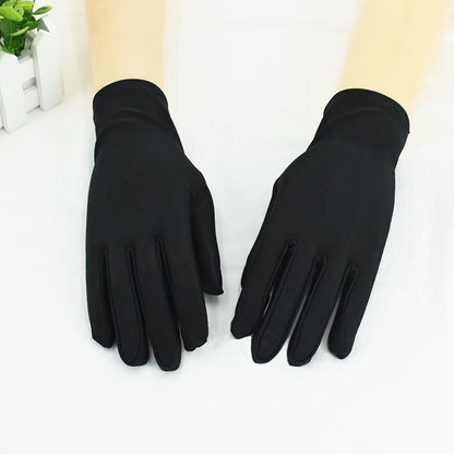 Women's Thin Type Sunscreen Short Embroidered Driving Spandex Stretch Black Gloves