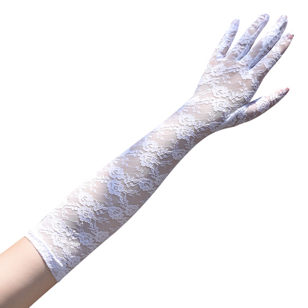 Women's Summer Thin Lace Long Full Finger Driving Biking Uv Gloves