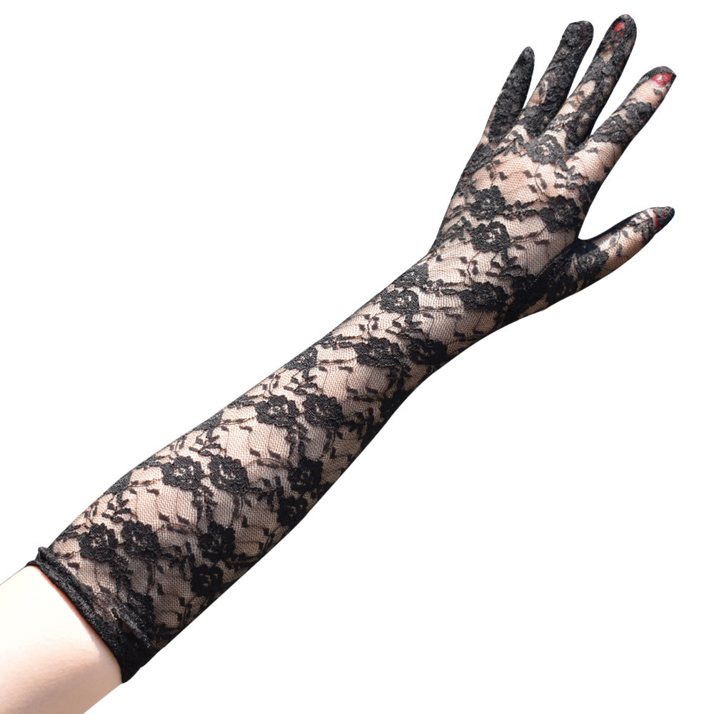 Women's Summer Thin Lace Long Full Finger Driving Biking Uv Gloves