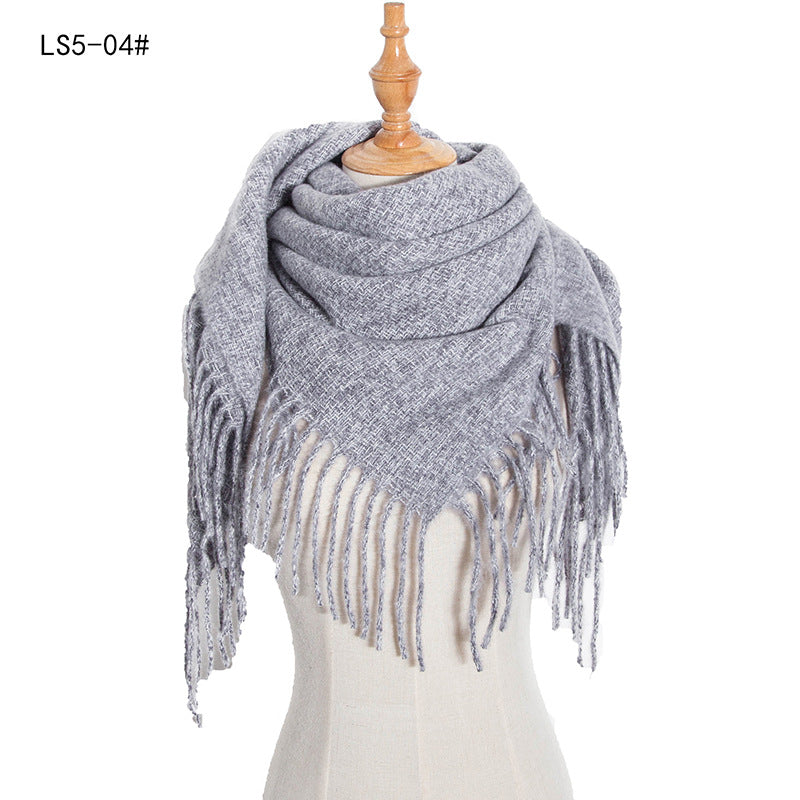 Women's Polyester Wool Long Tassel Plaid Square Scarfs