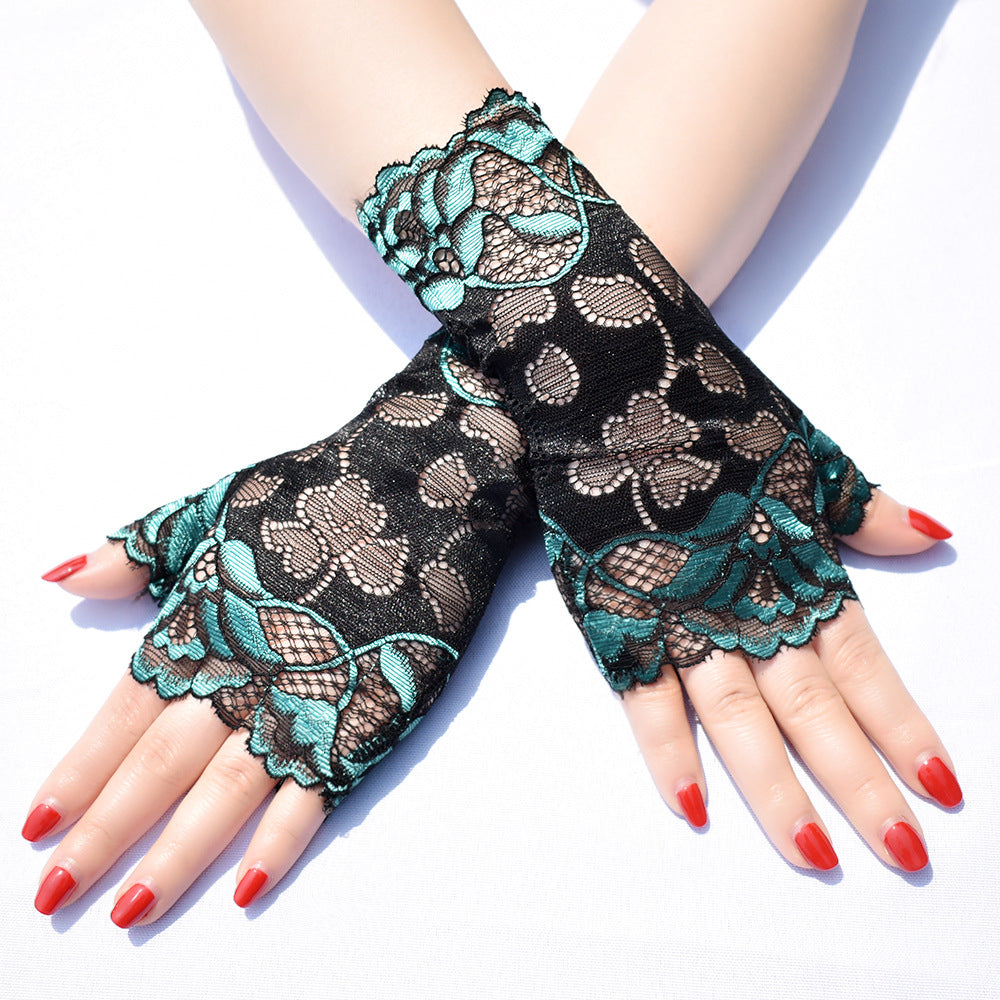 Women's Thin Two-color Lace Sun Protection Half Finger Riding Gloves