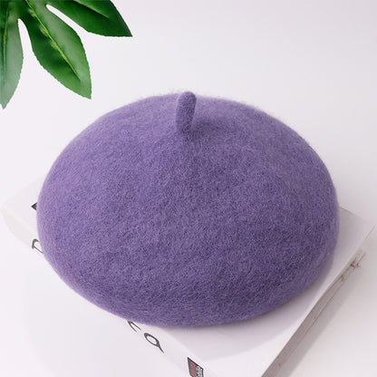 Mob Beret Woolen Solid Color Simple Adult Kids' Headwear