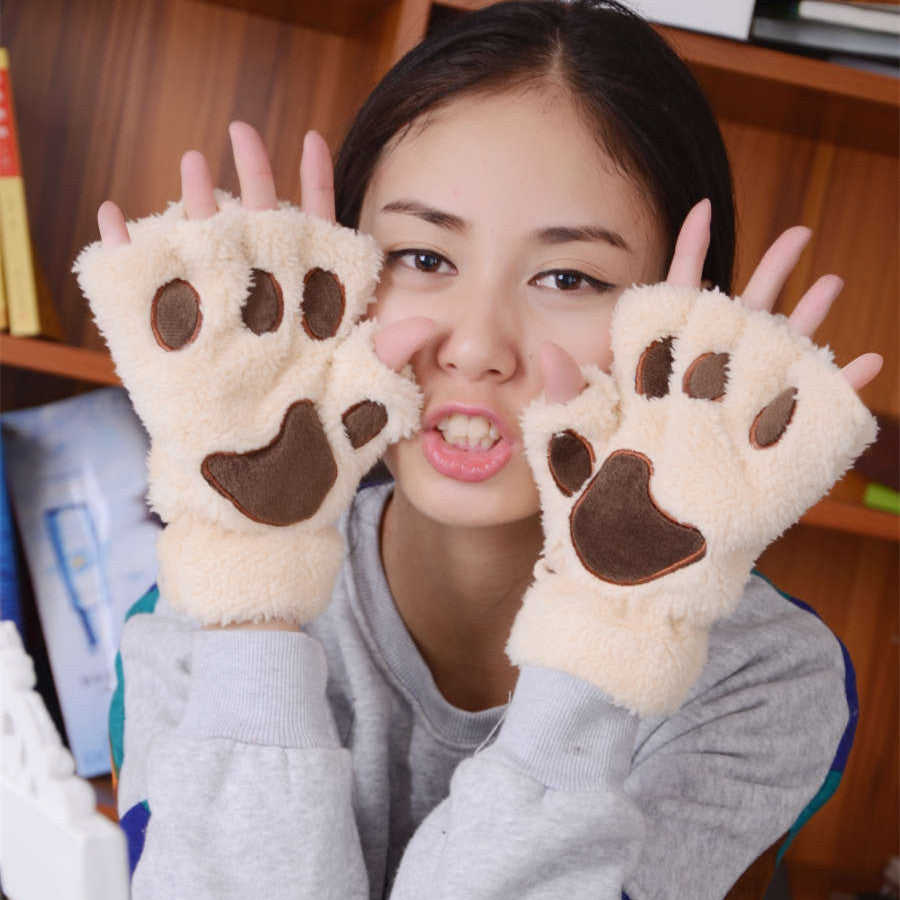 Winter Cute Cartoon Cat Open Finger Gloves