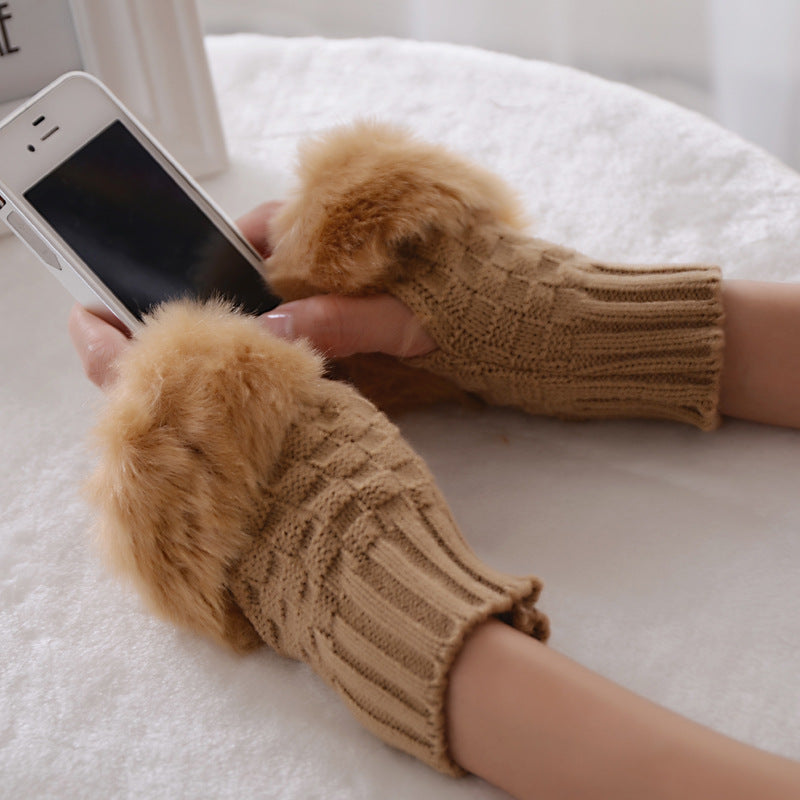 Women's Open Finger Warm Imitation Rabbit Fur Gloves