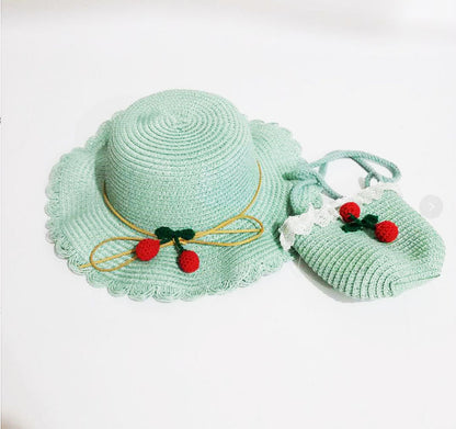 Children's Princess Beach Hat Little Straw Cherry Bucket Small Kids' Headwear