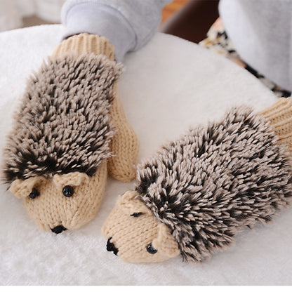 Full Finger Cartoon Hedgehog Winter Female Gloves