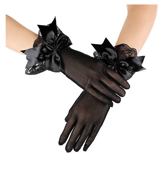 Bridal Wedding Dress Short Mesh Black Gloves