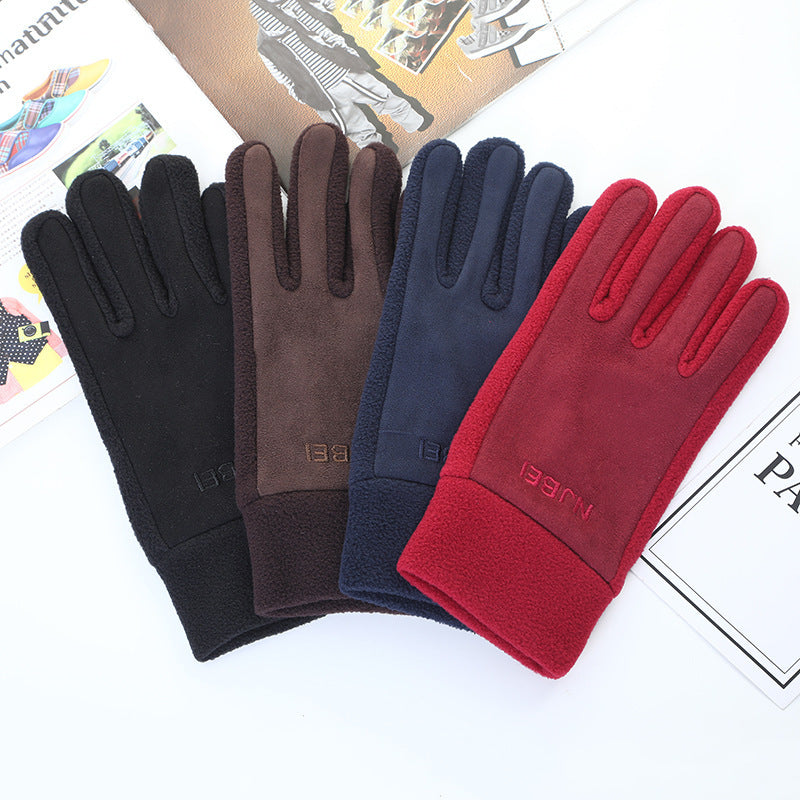 Men's Fleece Suede Touch Screen Winter Outdoor Gloves