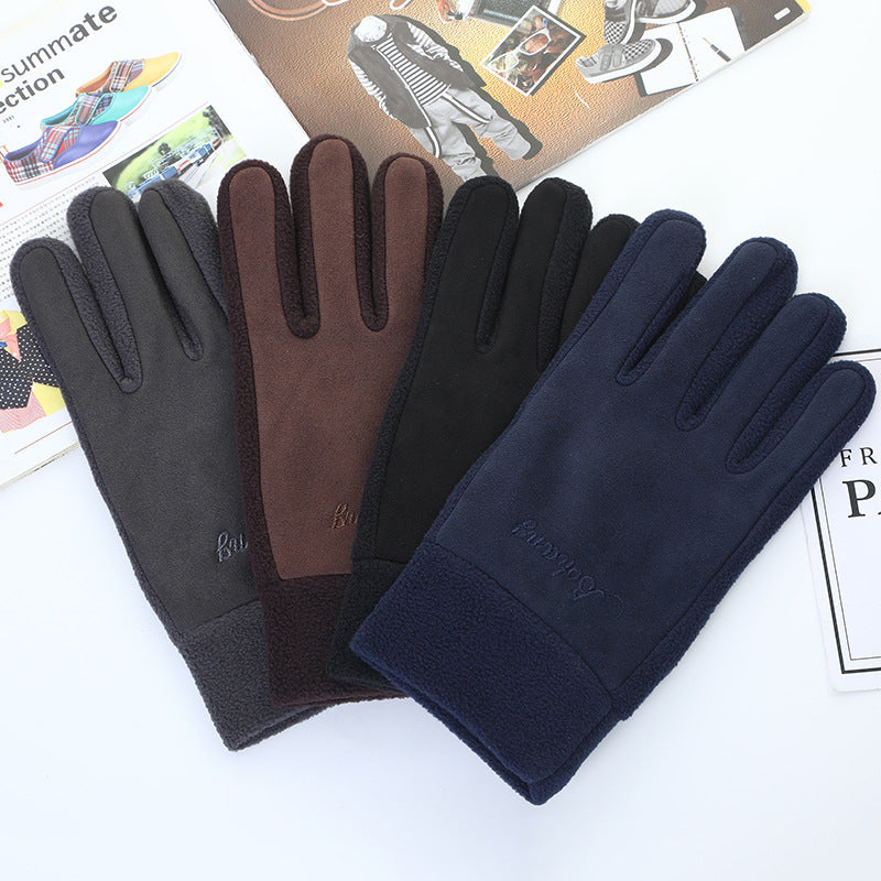 Men's Fleece Suede Touch Screen Winter Outdoor Gloves