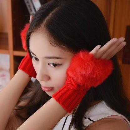 Women's Open Finger Warm Imitation Rabbit Fur Gloves