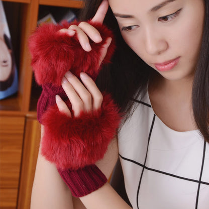 Women's Open Finger Warm Imitation Rabbit Fur Gloves