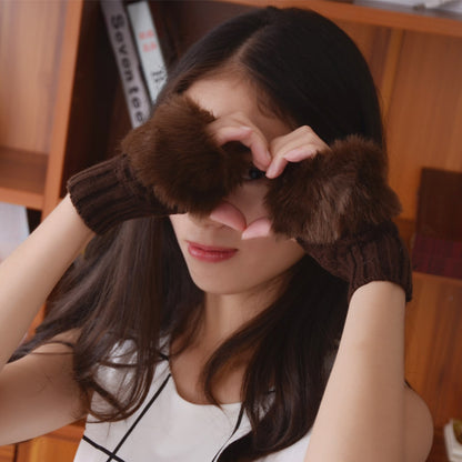 Women's Open Finger Warm Imitation Rabbit Fur Gloves