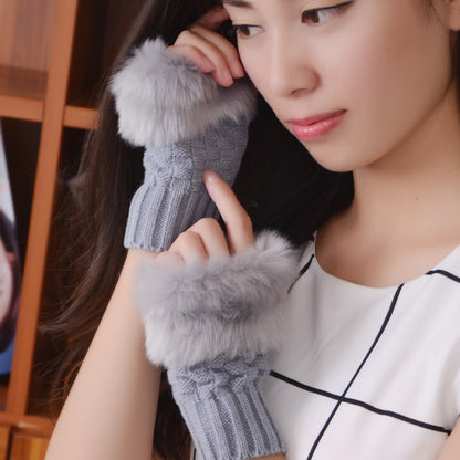 Women's Open Finger Warm Imitation Rabbit Fur Gloves