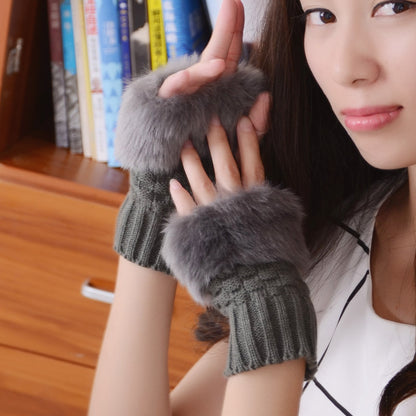 Women's Open Finger Warm Imitation Rabbit Fur Gloves